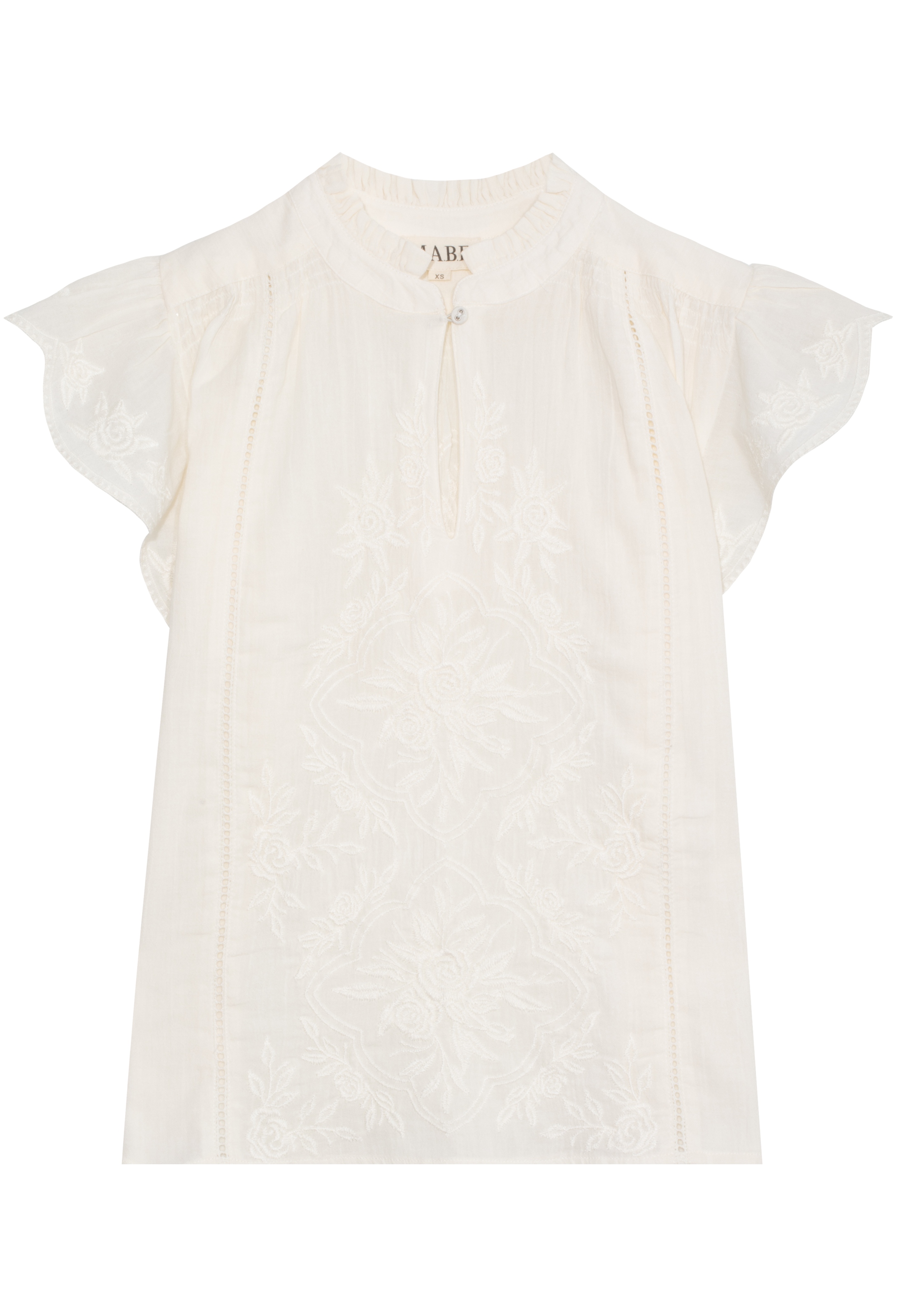 offwhite blouse with lace details on a white background