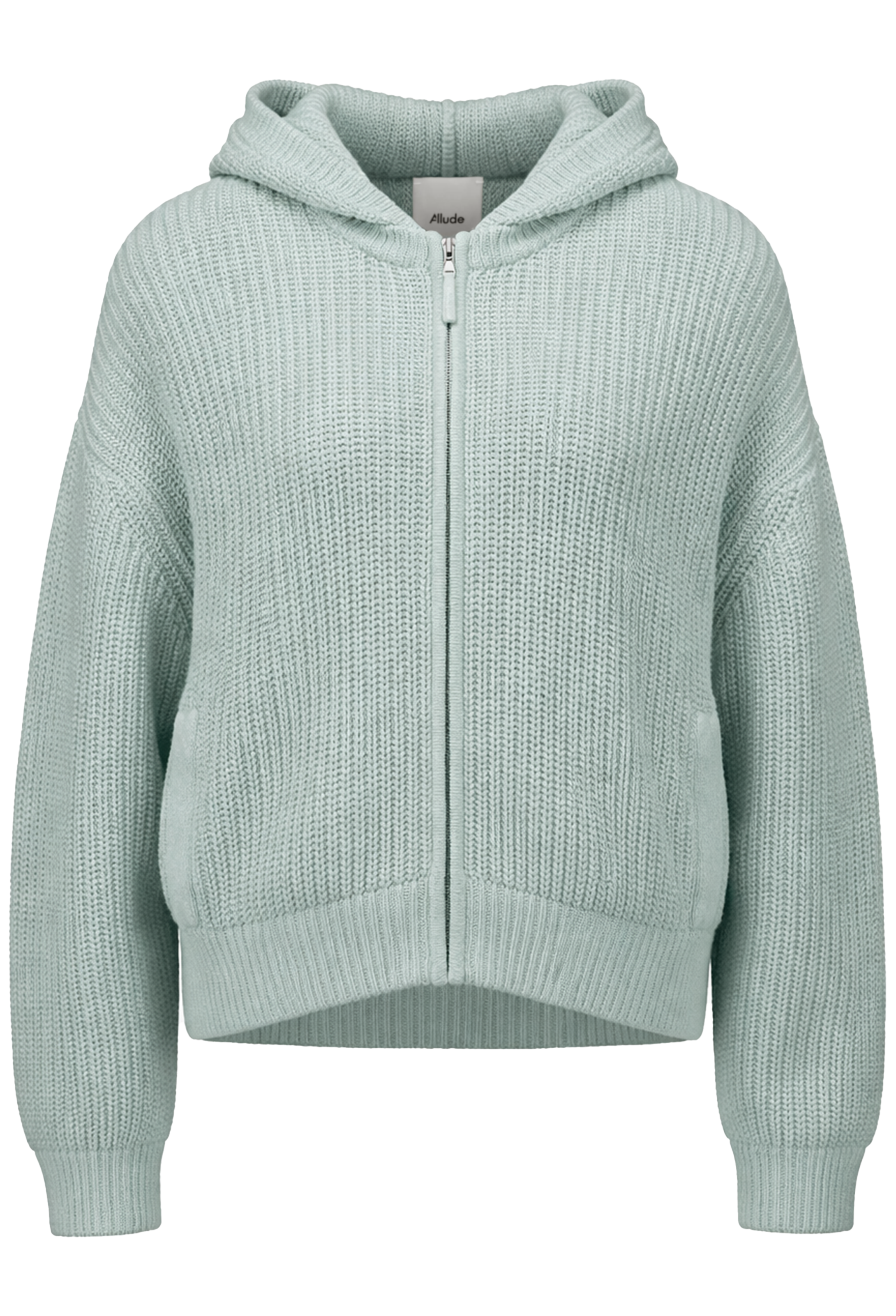 Light green knitted hoodie on a white background