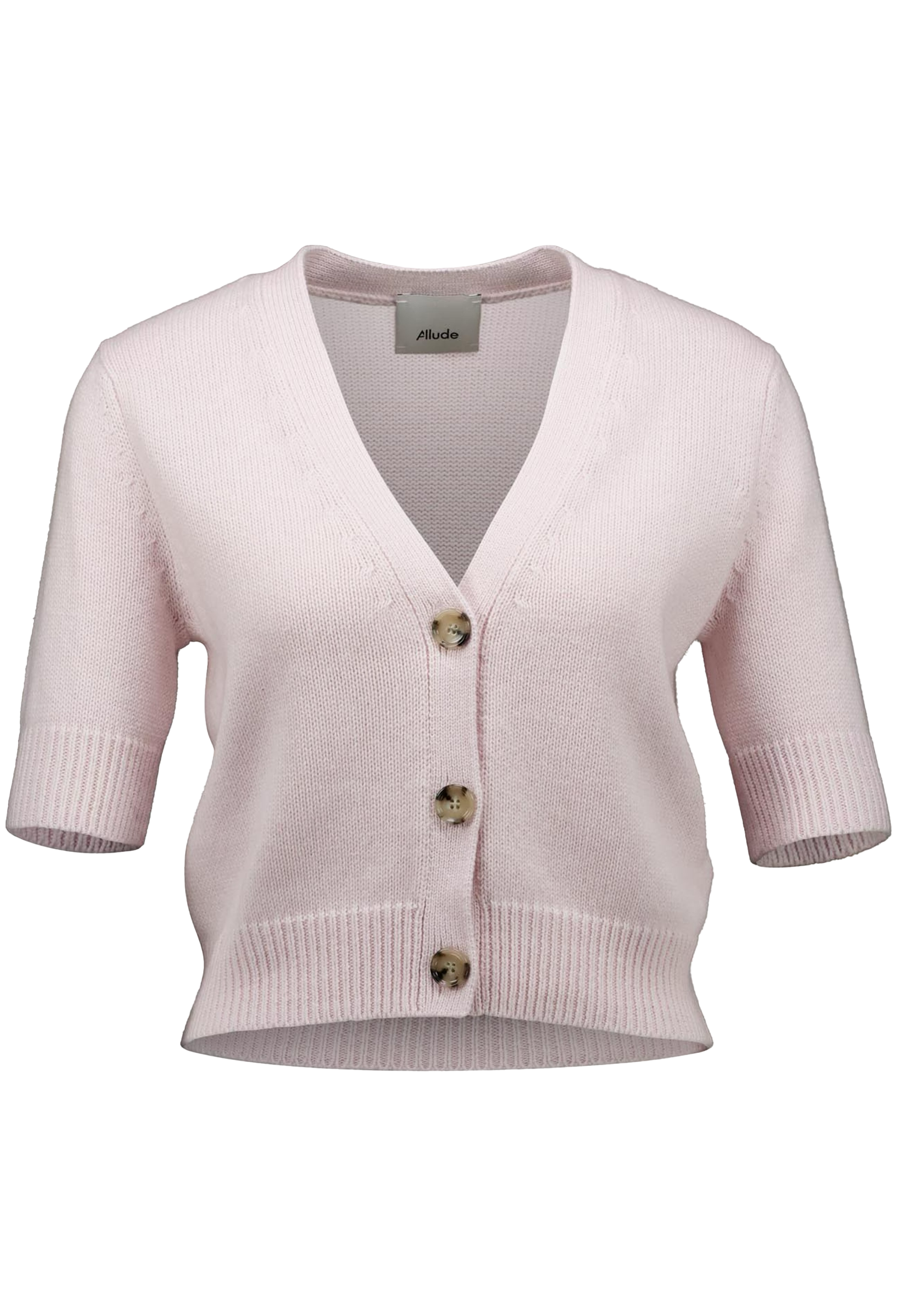 Pink cardigan with buttons on a white background
