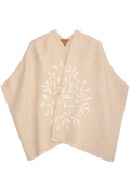 Beige cardigan with floral embroidery on a white background