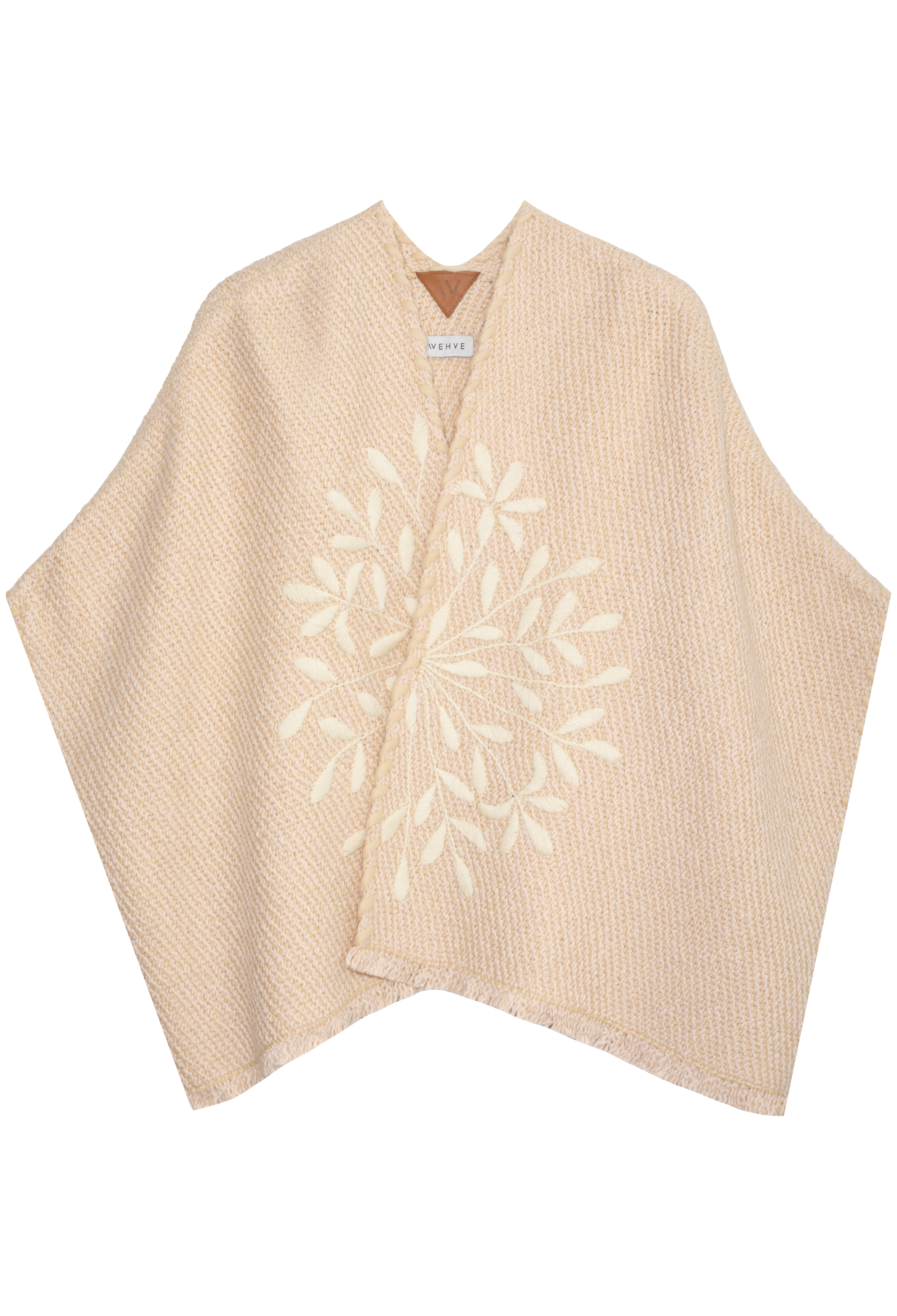 Beige cardigan with floral embroidery on a white background