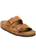 Brown sandal with two buckles on a white background