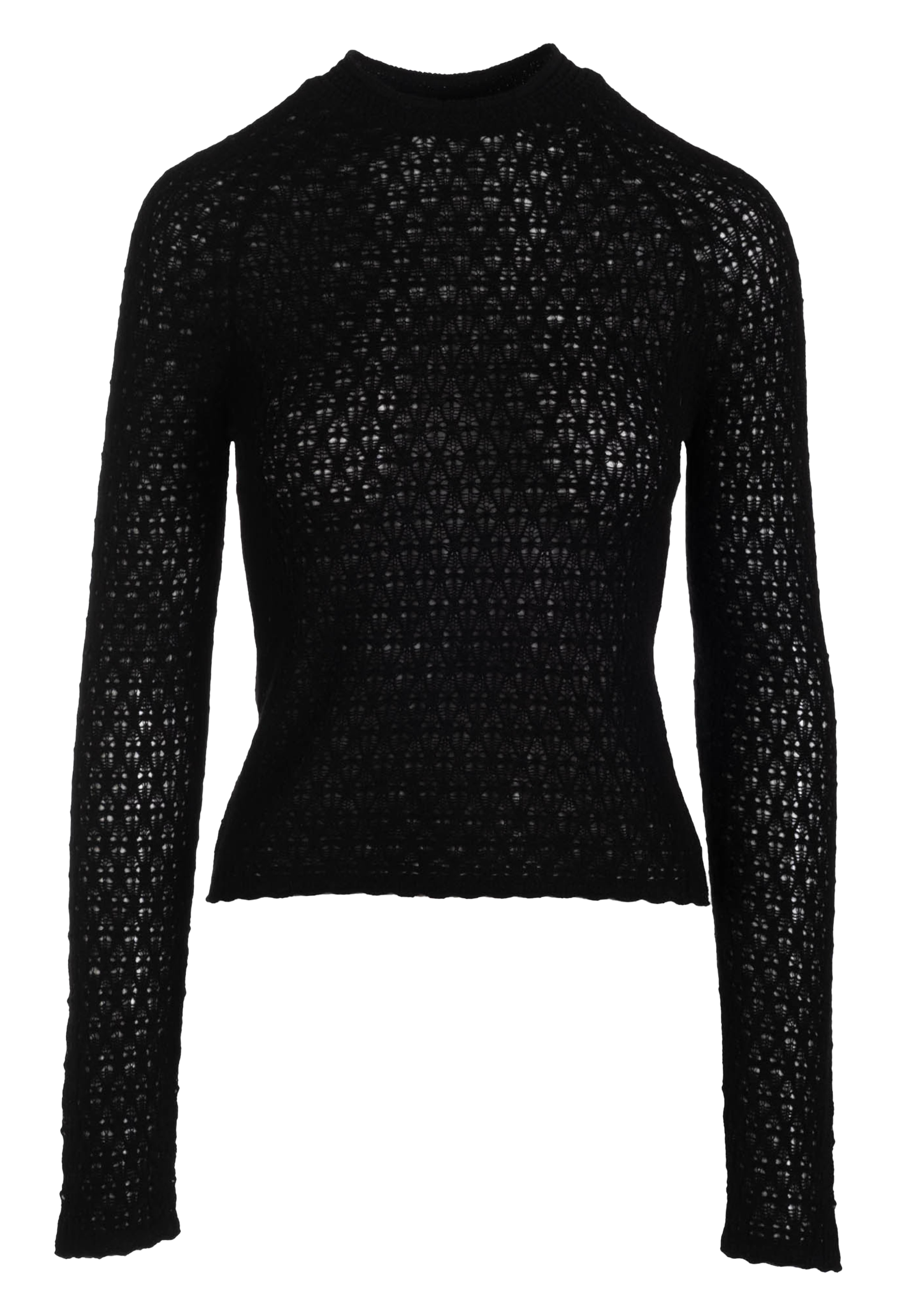 Black textured long-sleeve top on a white background