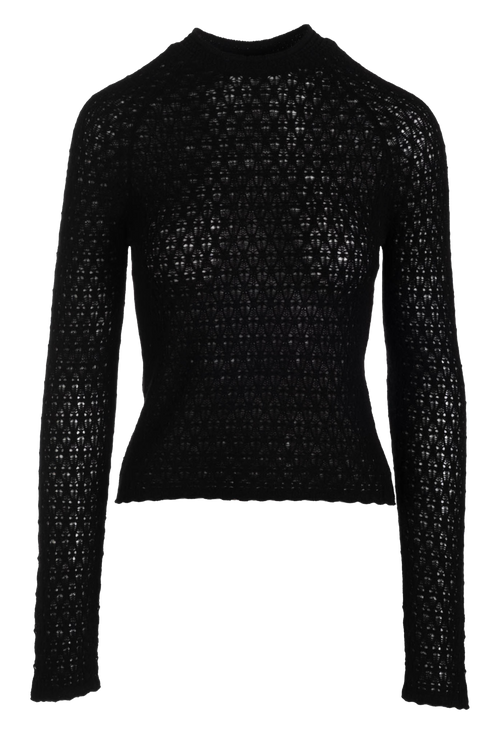 Black textured long-sleeve top on a white background