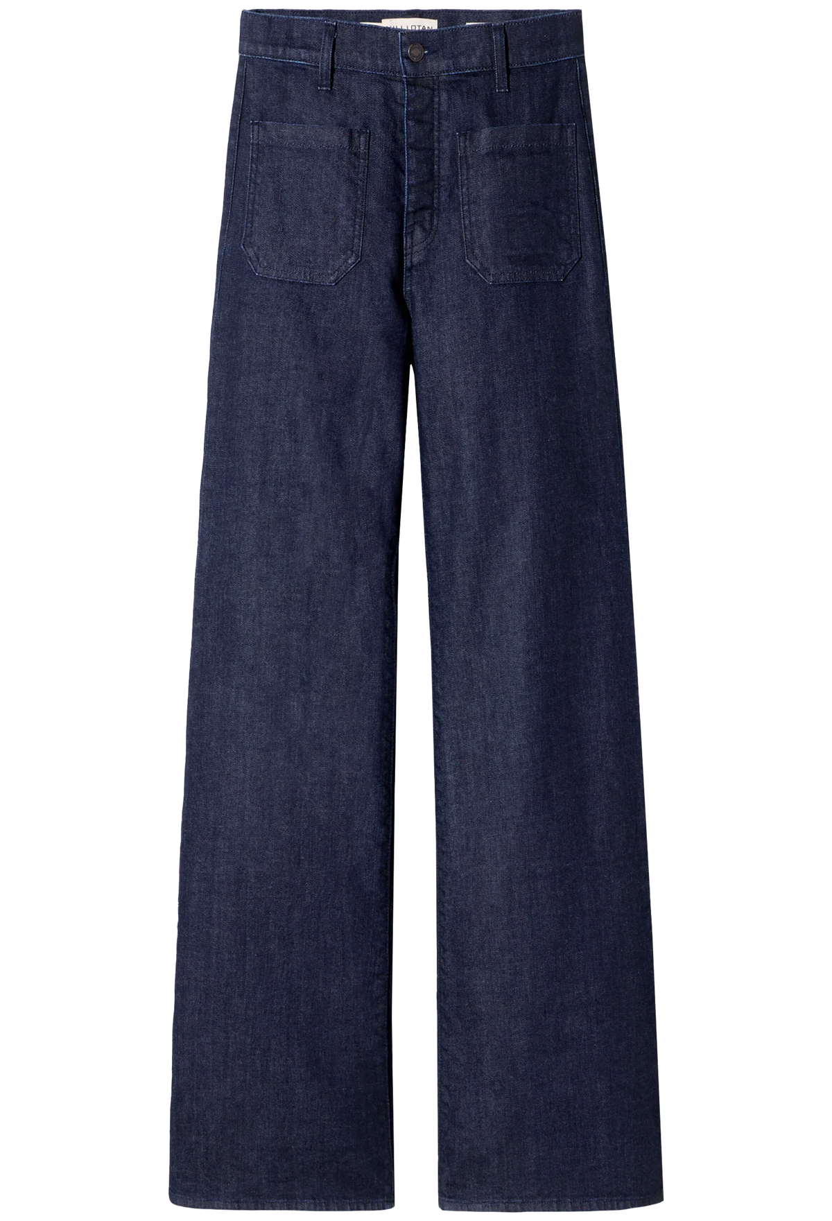 Pair of dark blue jeans on a white background