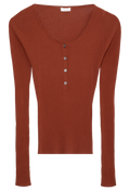 brick colored knit long sleeve on a white background