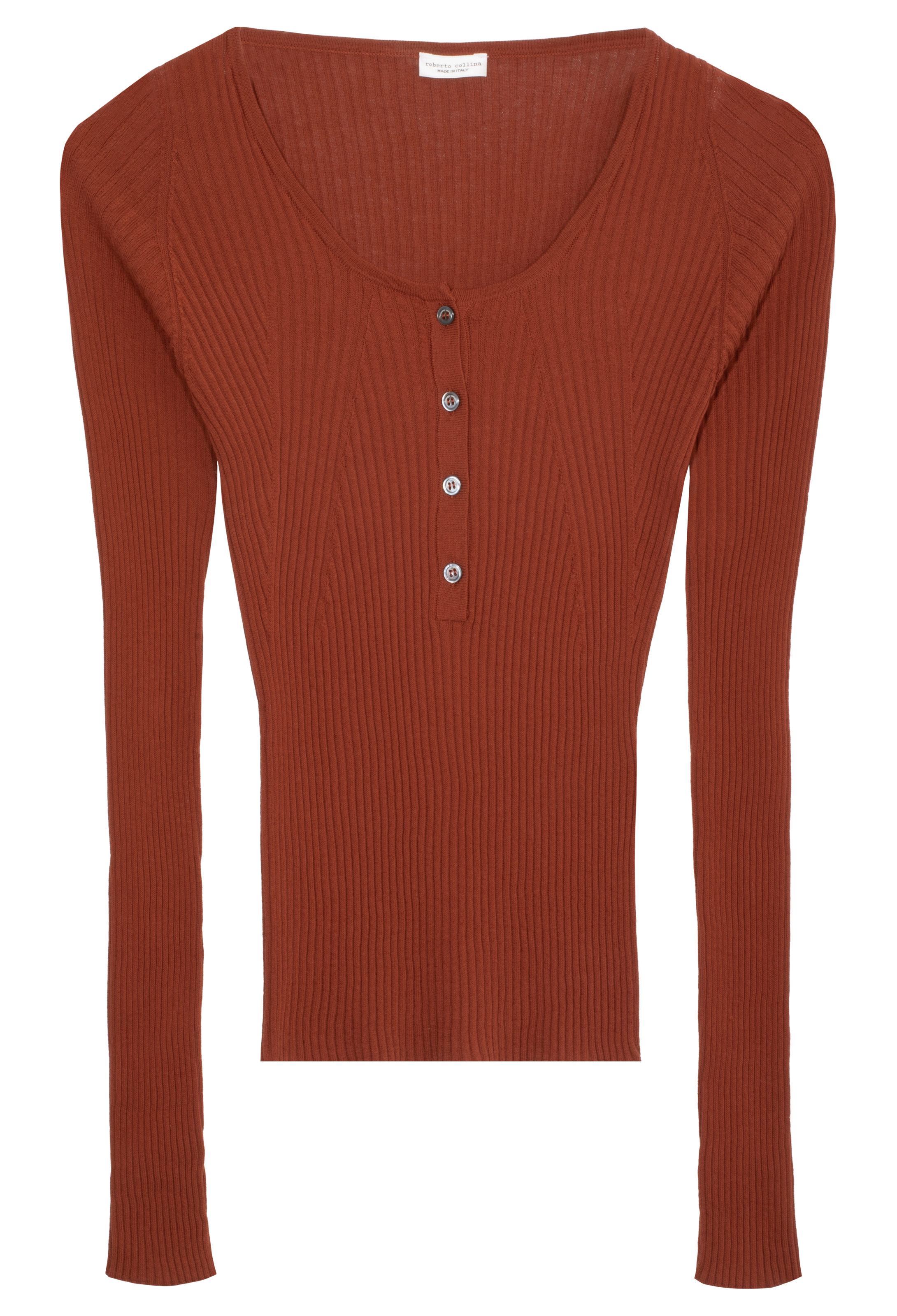 brick colored knit long sleeve on a white background