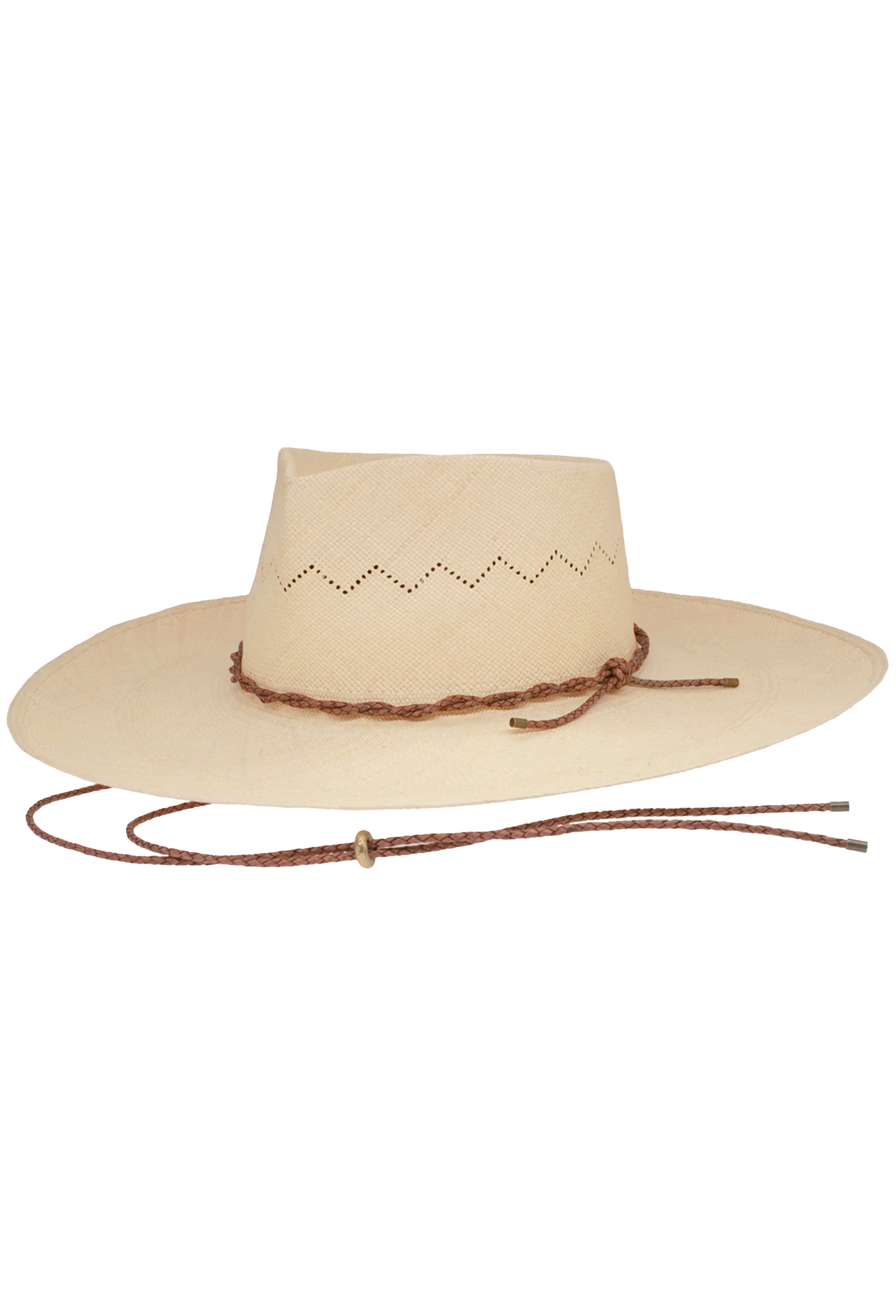 straw hat with braided band on a white background