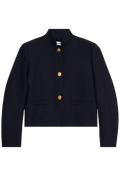 blue jacket with gold buttons on a white background