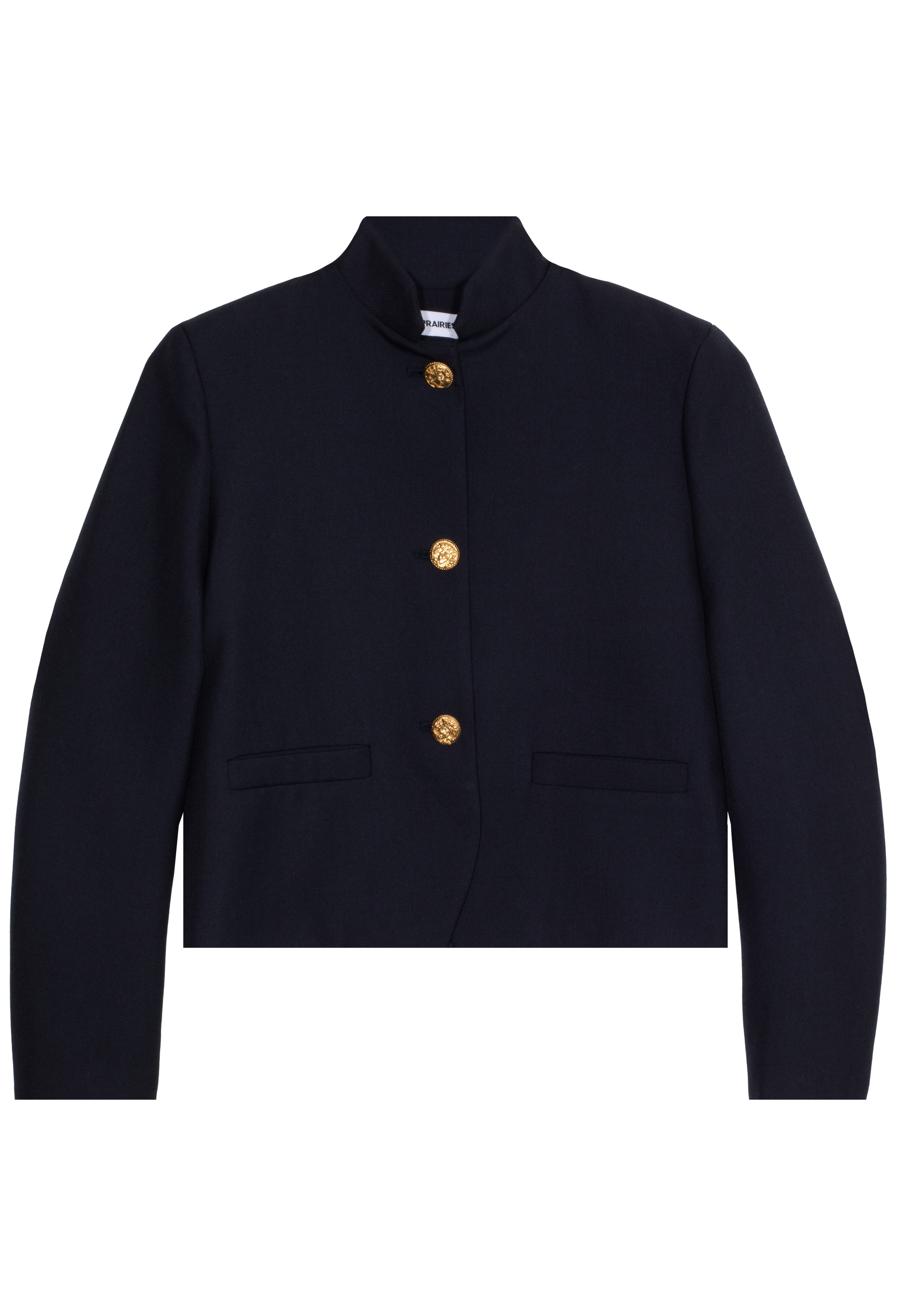 blue jacket with gold buttons on a white background