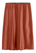 Reddish-brown satin skirt on a white background