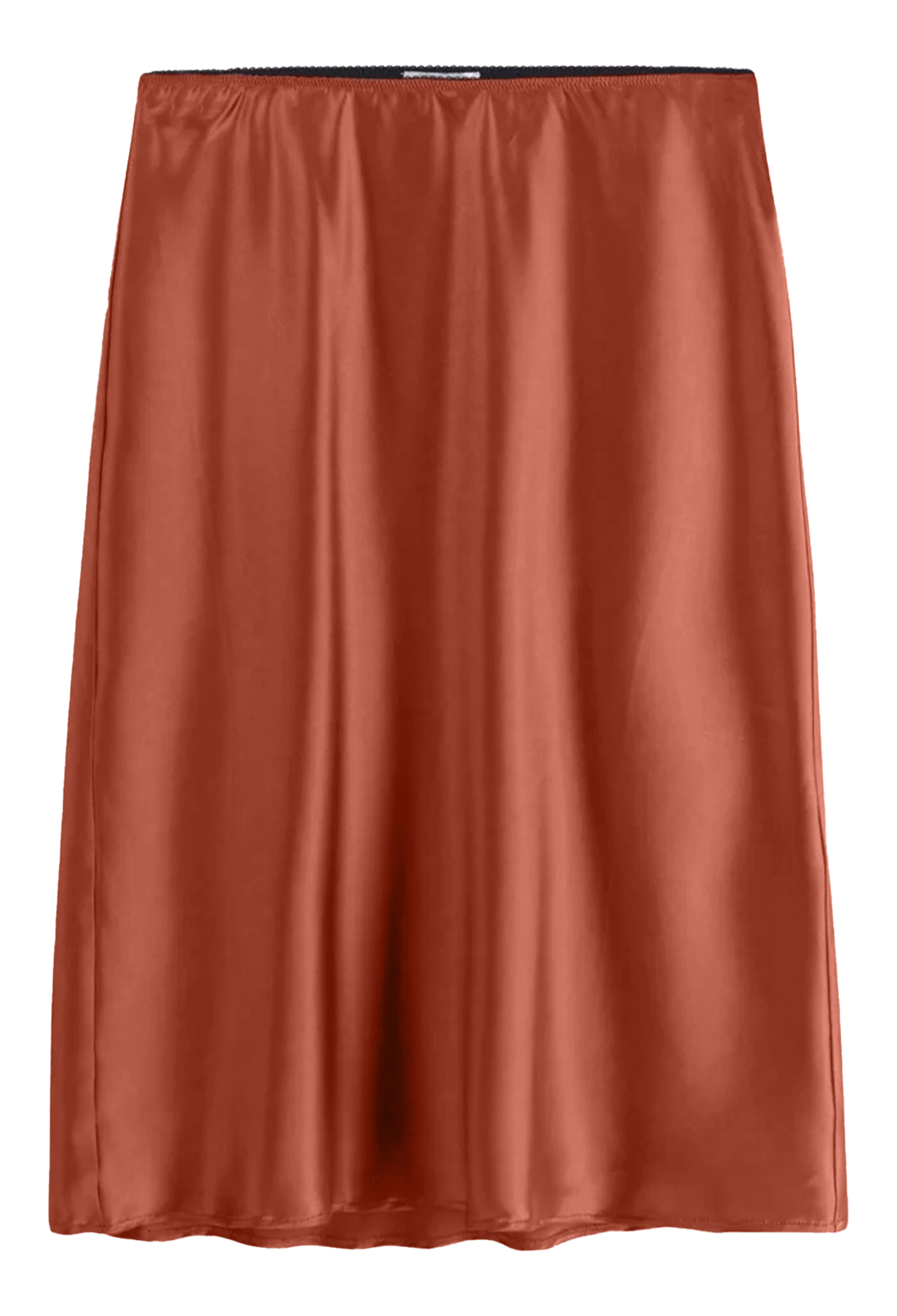 Reddish-brown satin skirt on a white background
