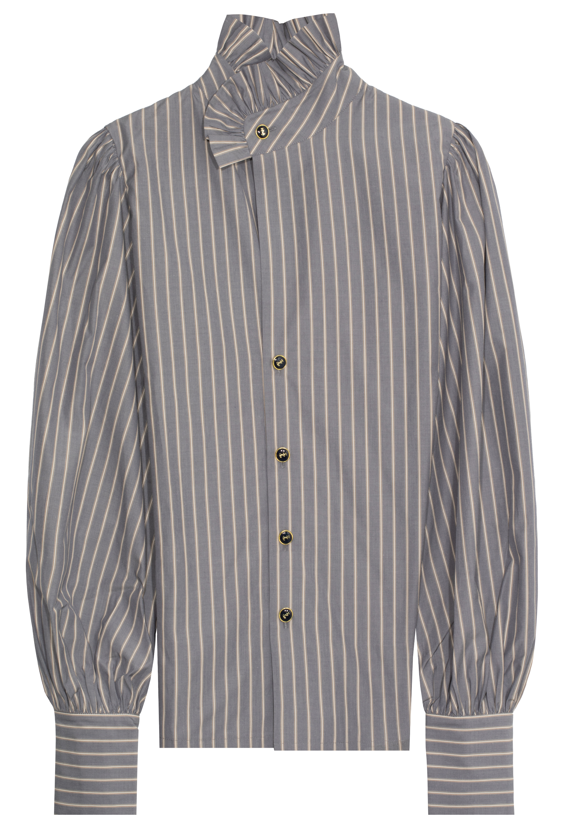 Striped shirt with a high collar on a white background