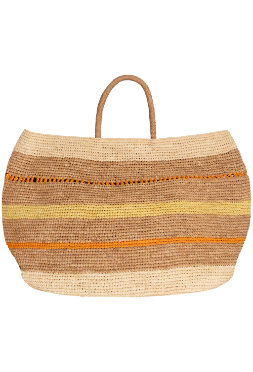 Woven bag with striped pattern on a white background