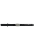 Black belt with a silver buckle on a white background