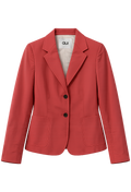 Red blazer with black buttons on a white background