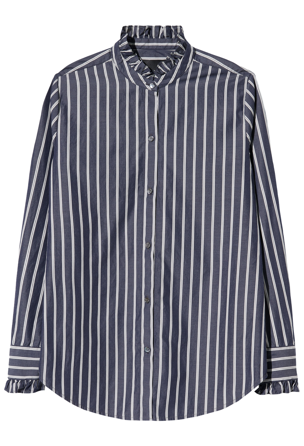Navy and white striped shirt on a white background