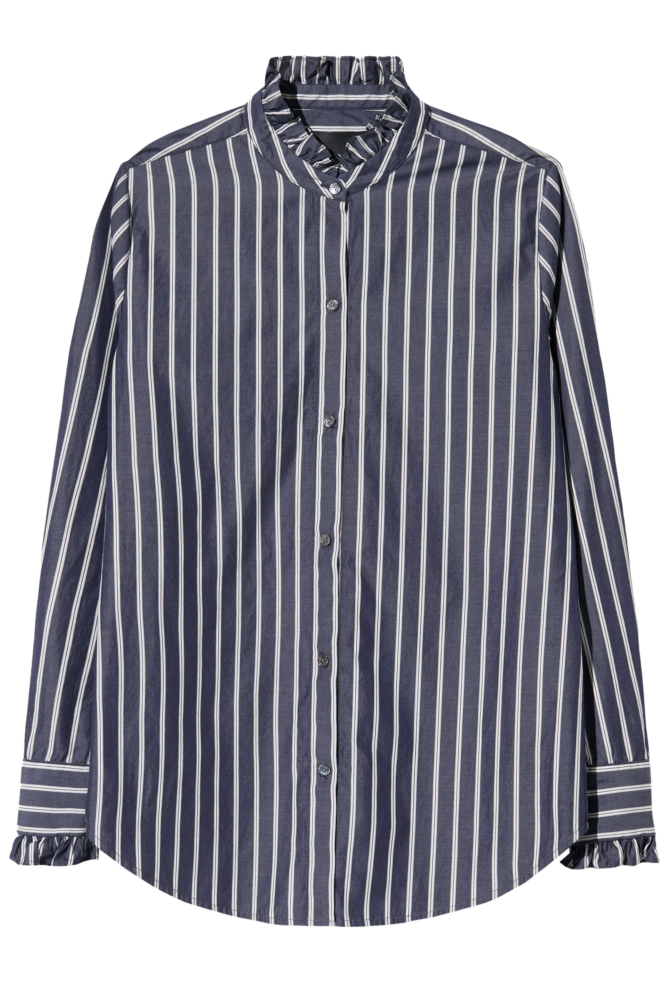 Navy and white striped shirt on a white background