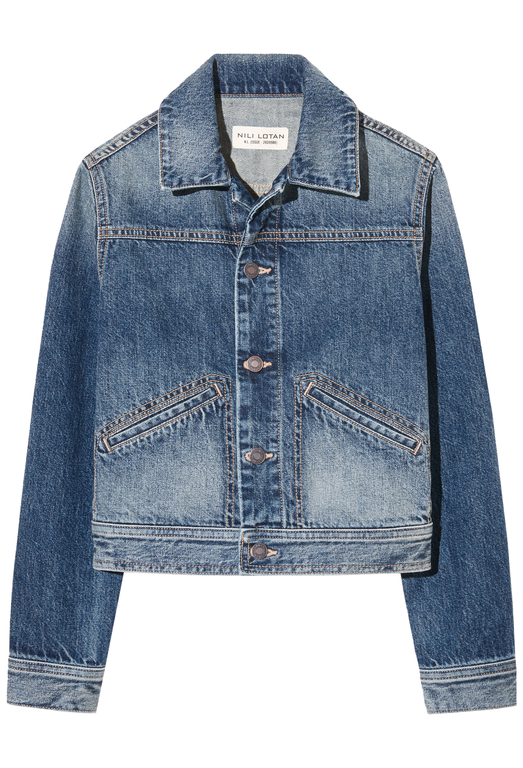 Blue denim jacket on a white background