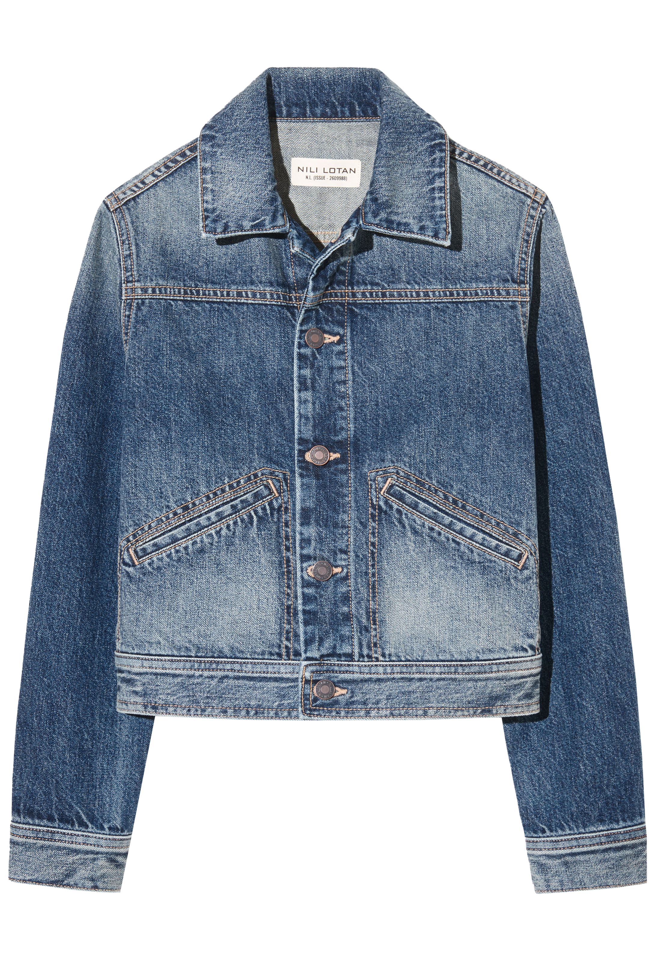 Blue denim jacket on a white background