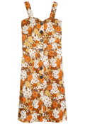 Floral dress with orange and white pattern on a white background