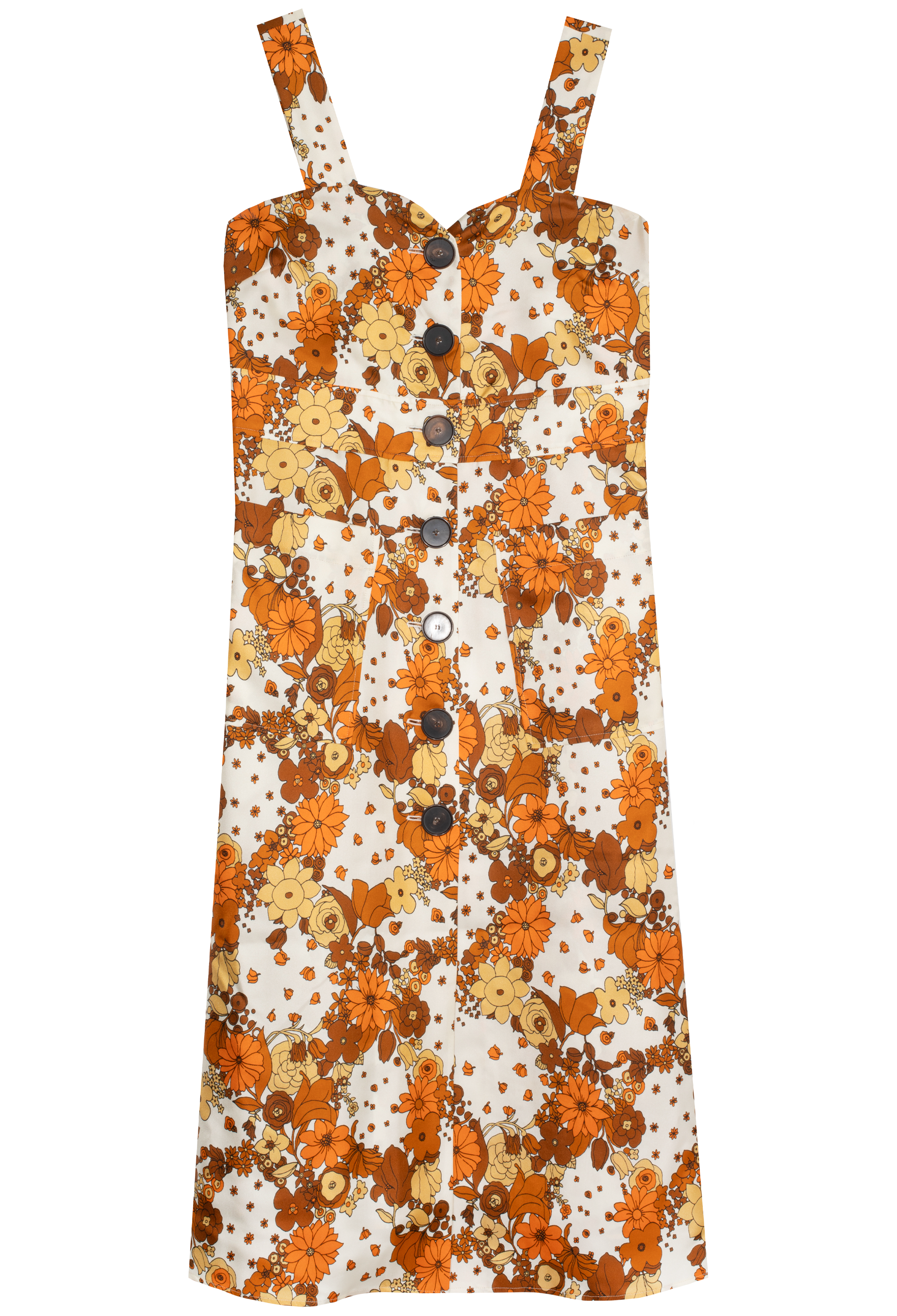 Floral dress with orange and white pattern on a white background