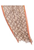 Beige scarf with brown geometric pattern on a white background
