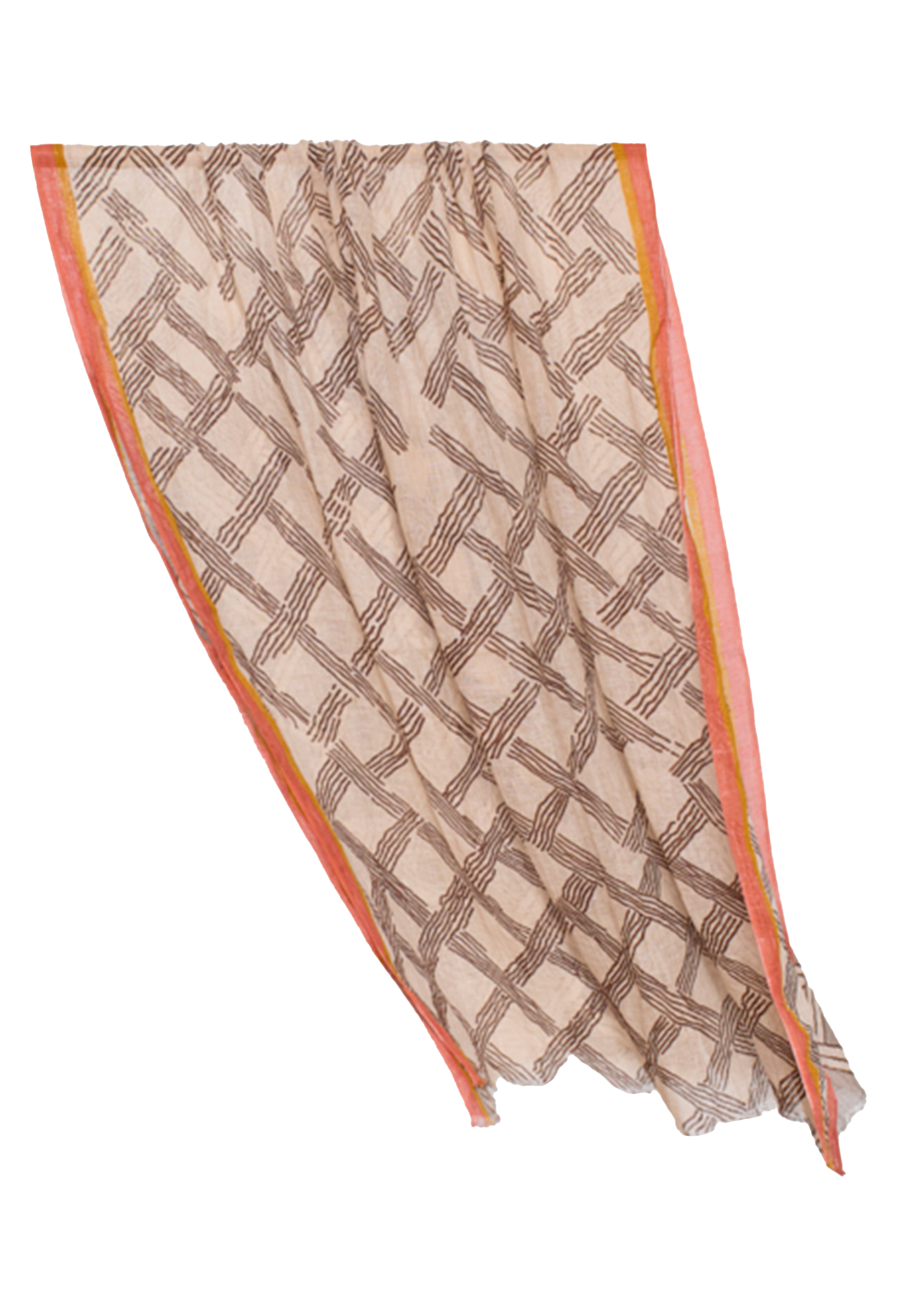 Beige scarf with brown geometric pattern on a white background
