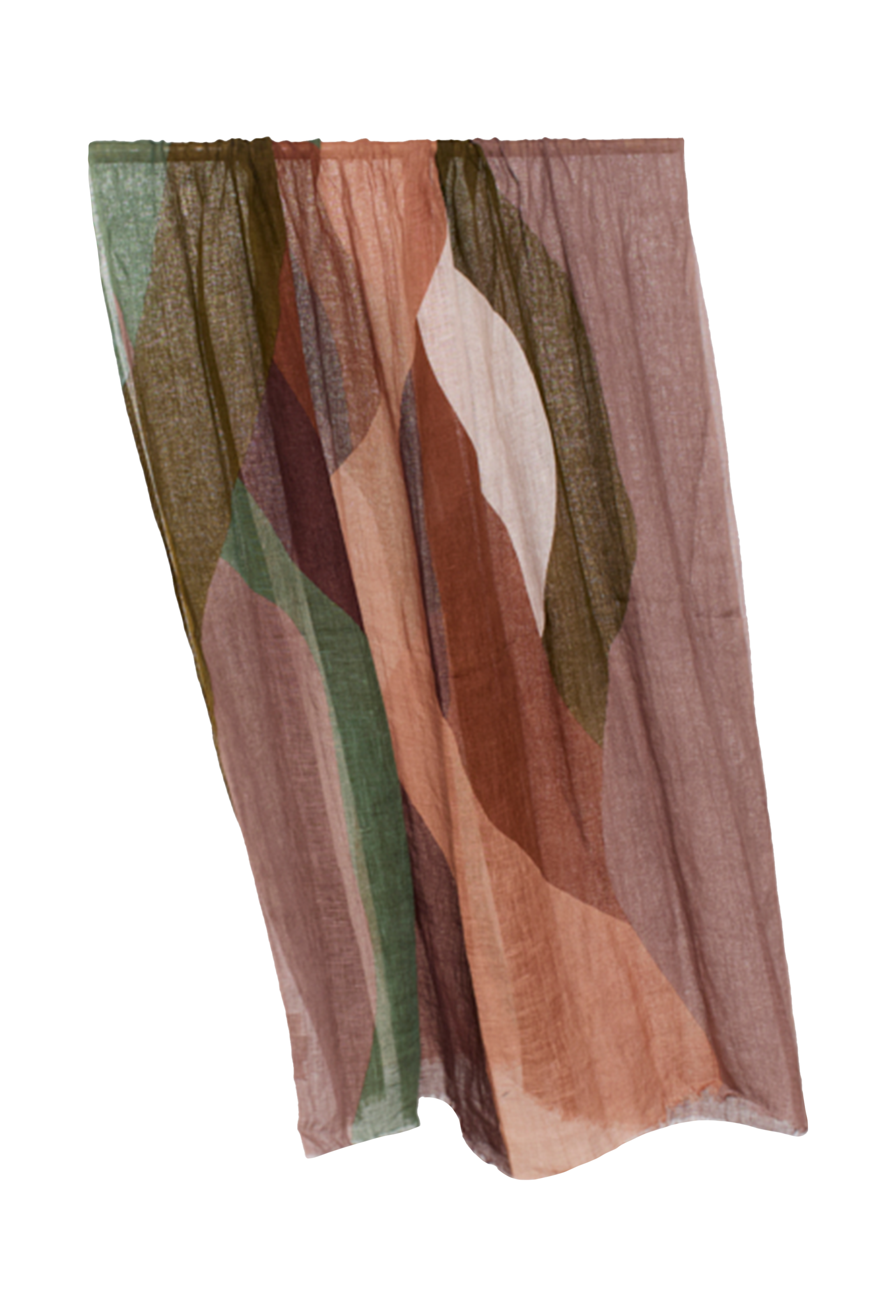 Multicolored fabric with earthy tones on a white background