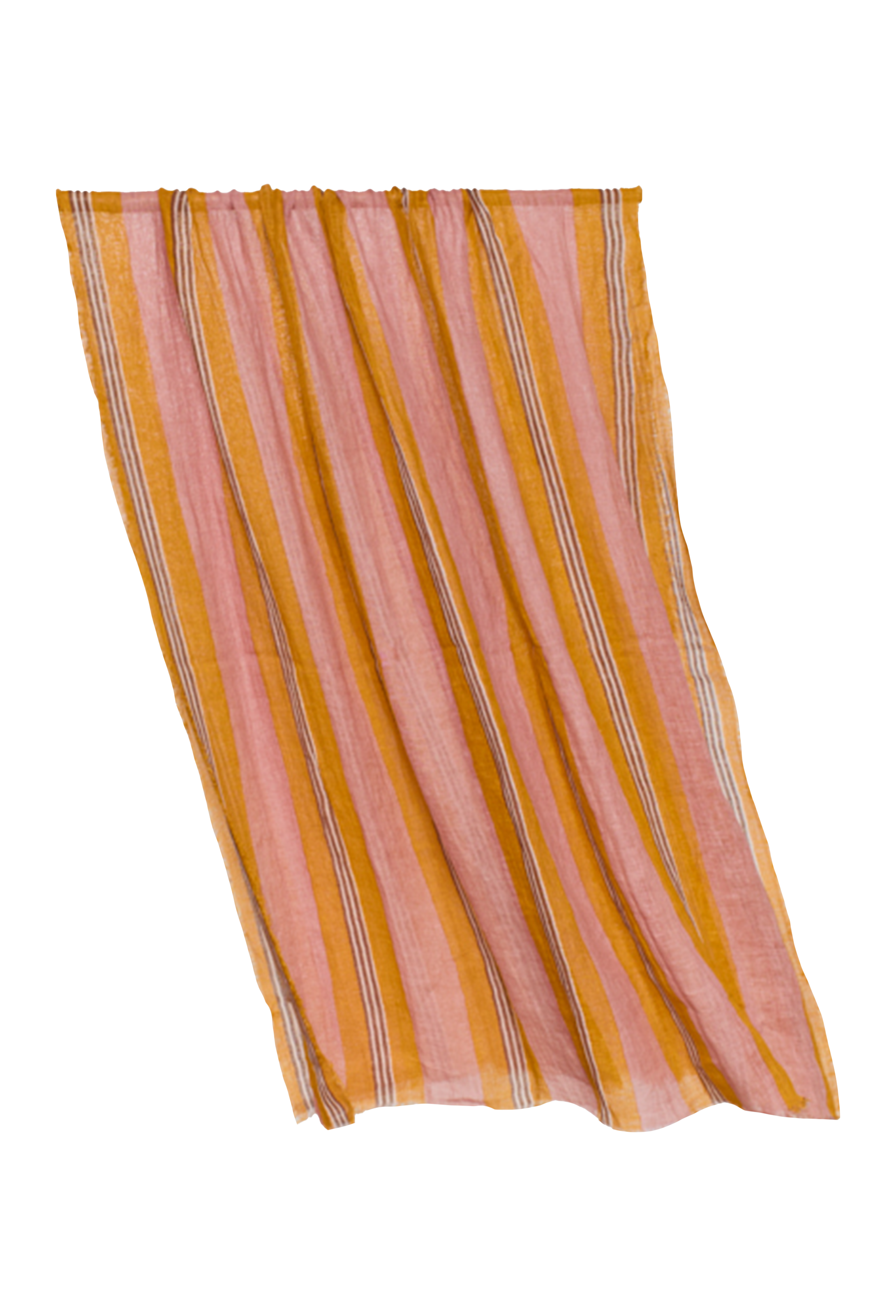 Striped fabric with pink and orange horizontal stripes on a white background