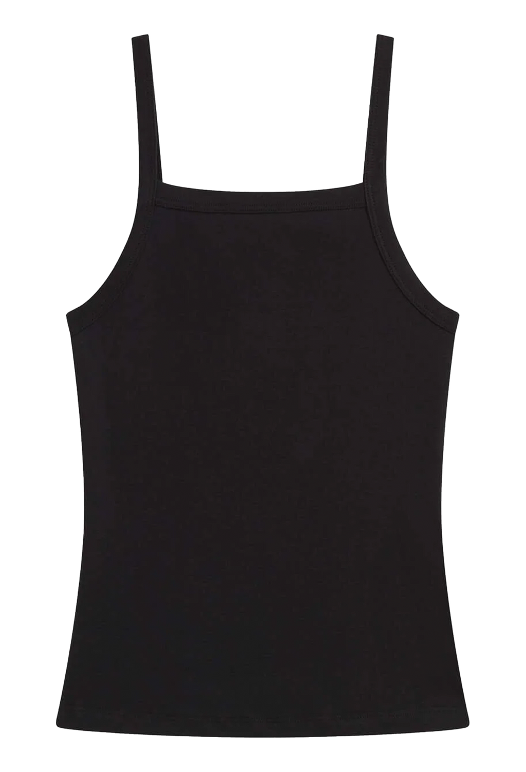 Black tank top with thin straps on a white background