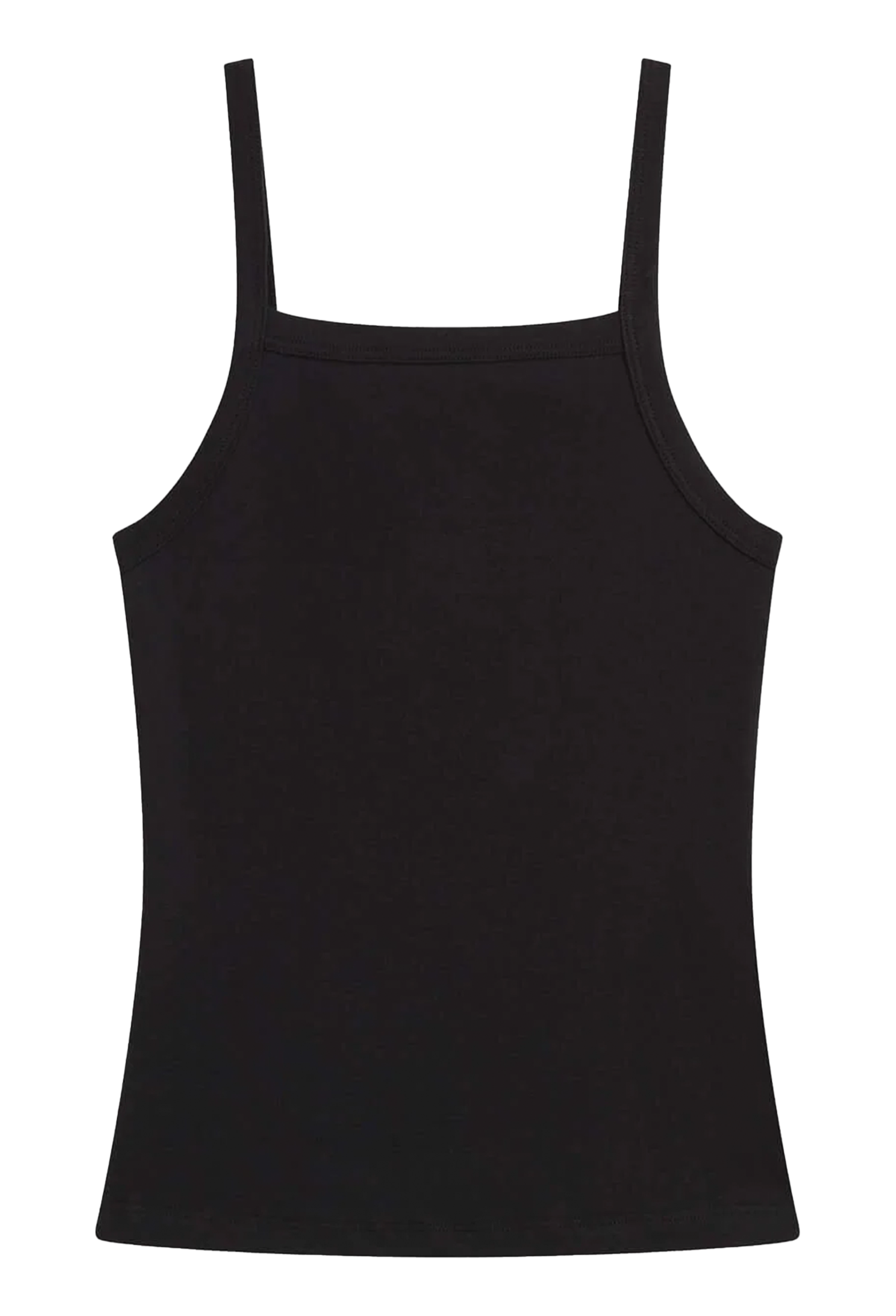 Black tank top with thin straps on a white background