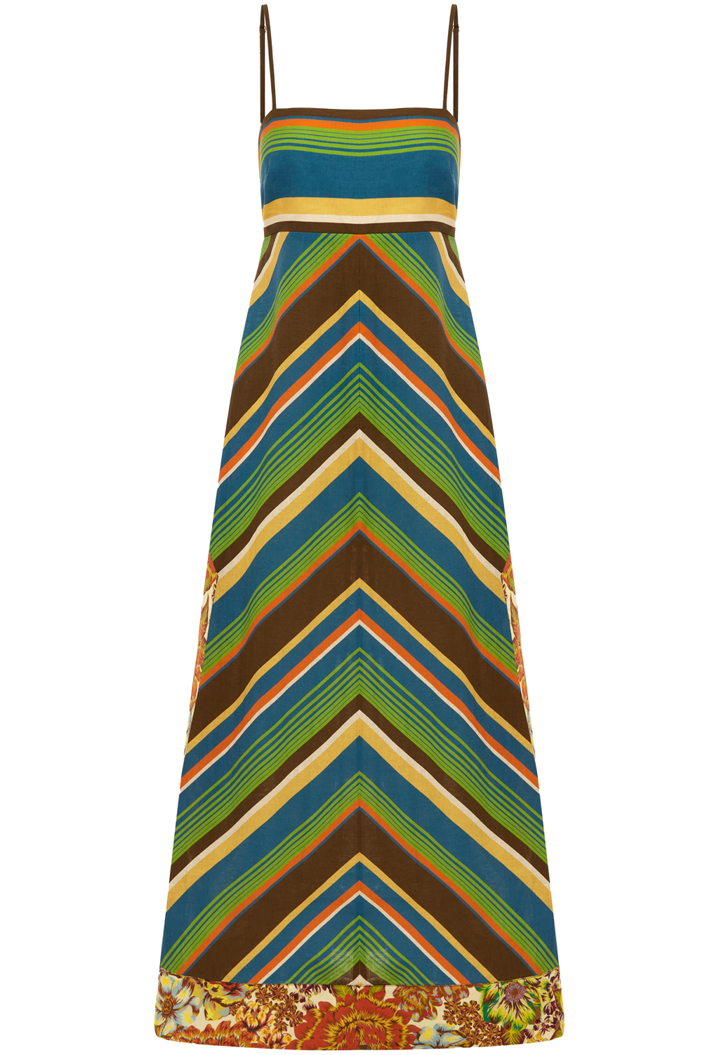 Colorful striped dress with a zigzag pattern on a white background