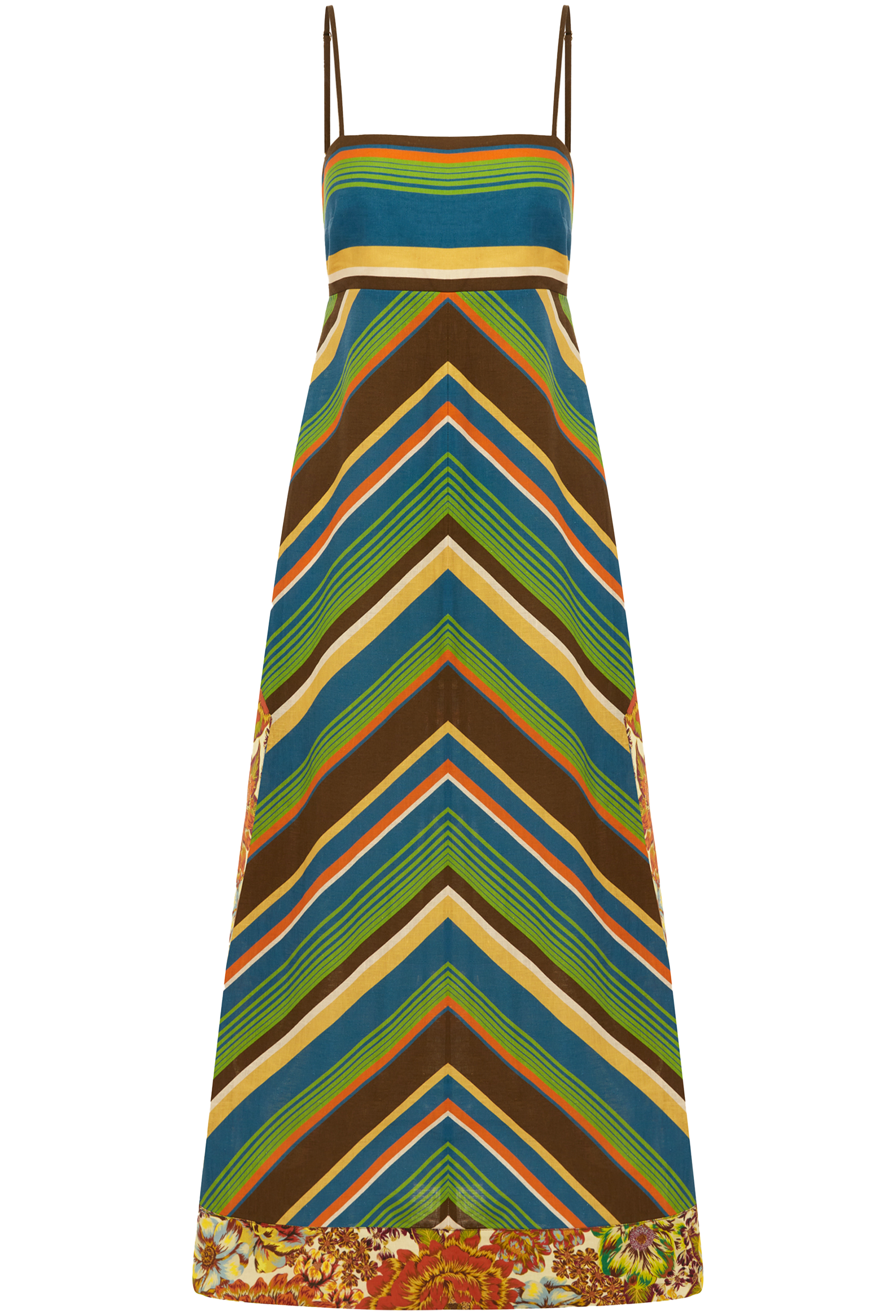 Colorful striped dress with a zigzag pattern on a white background