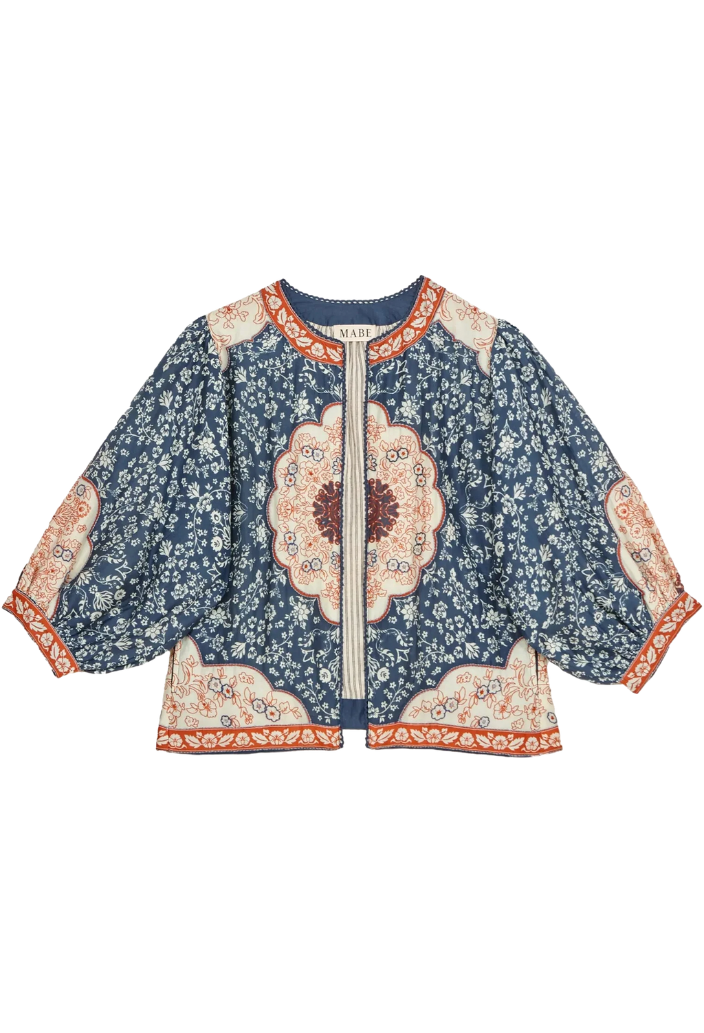Decorative jacket with floral and paisley patterns on a white background