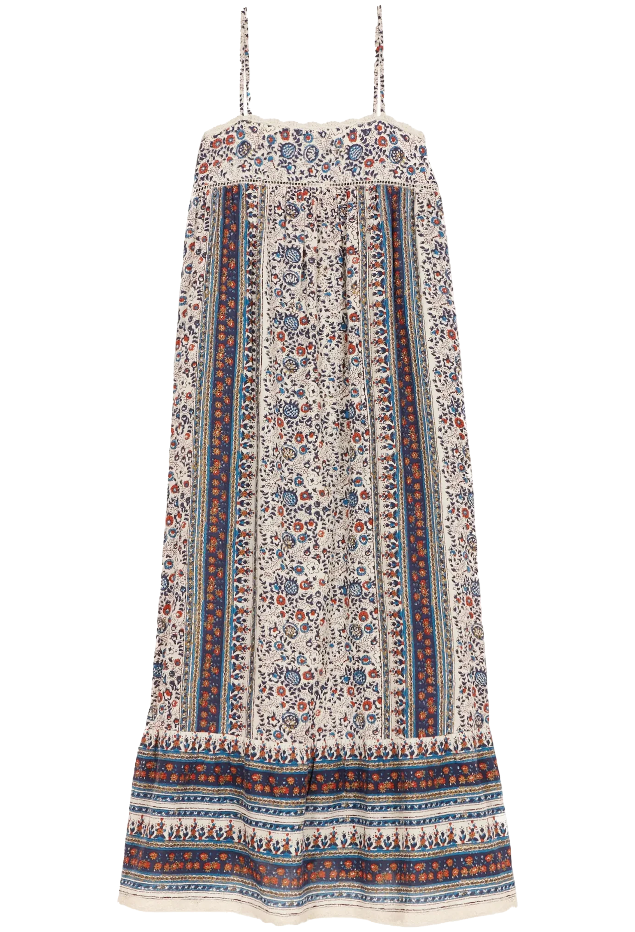 Floral patterned dress with thin straps on a white background
