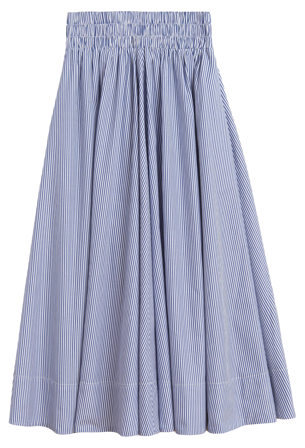 Blue and white striped skirt on a white background