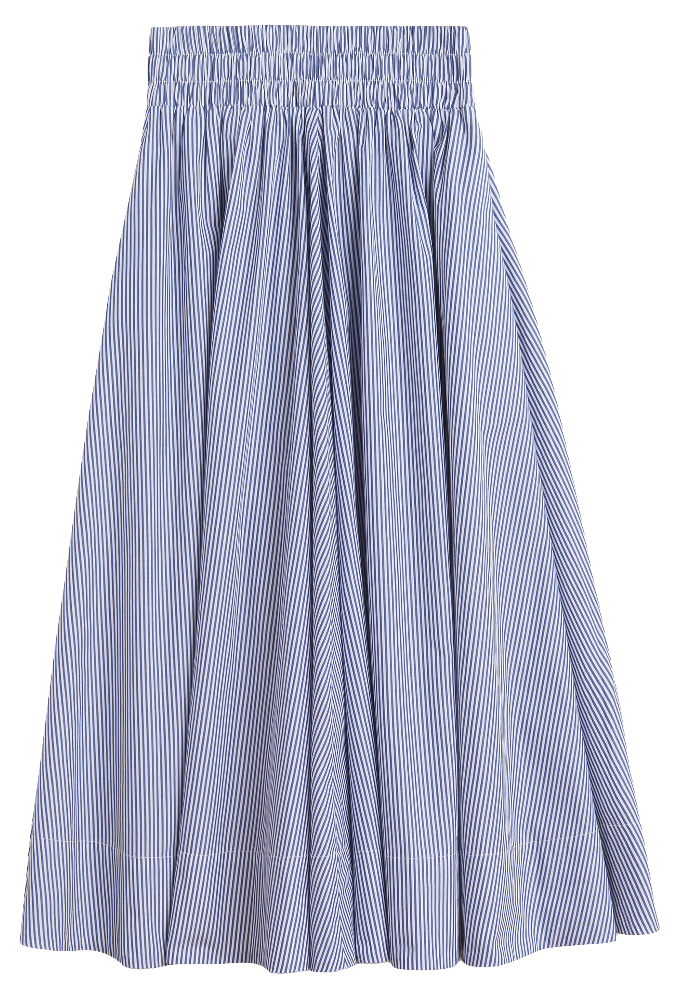 Blue and white striped skirt on a white background