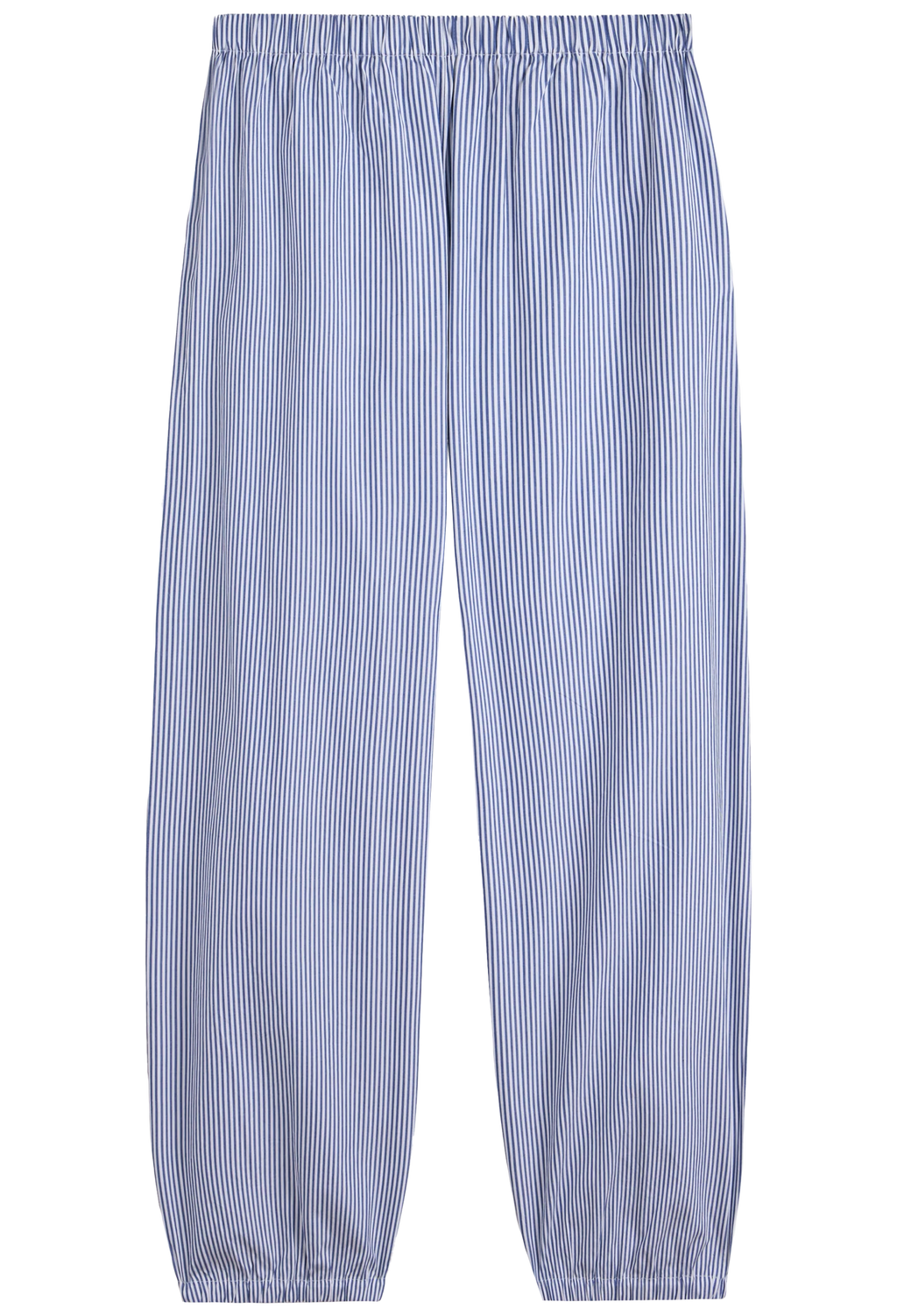 Blue and white striped pants on a white background