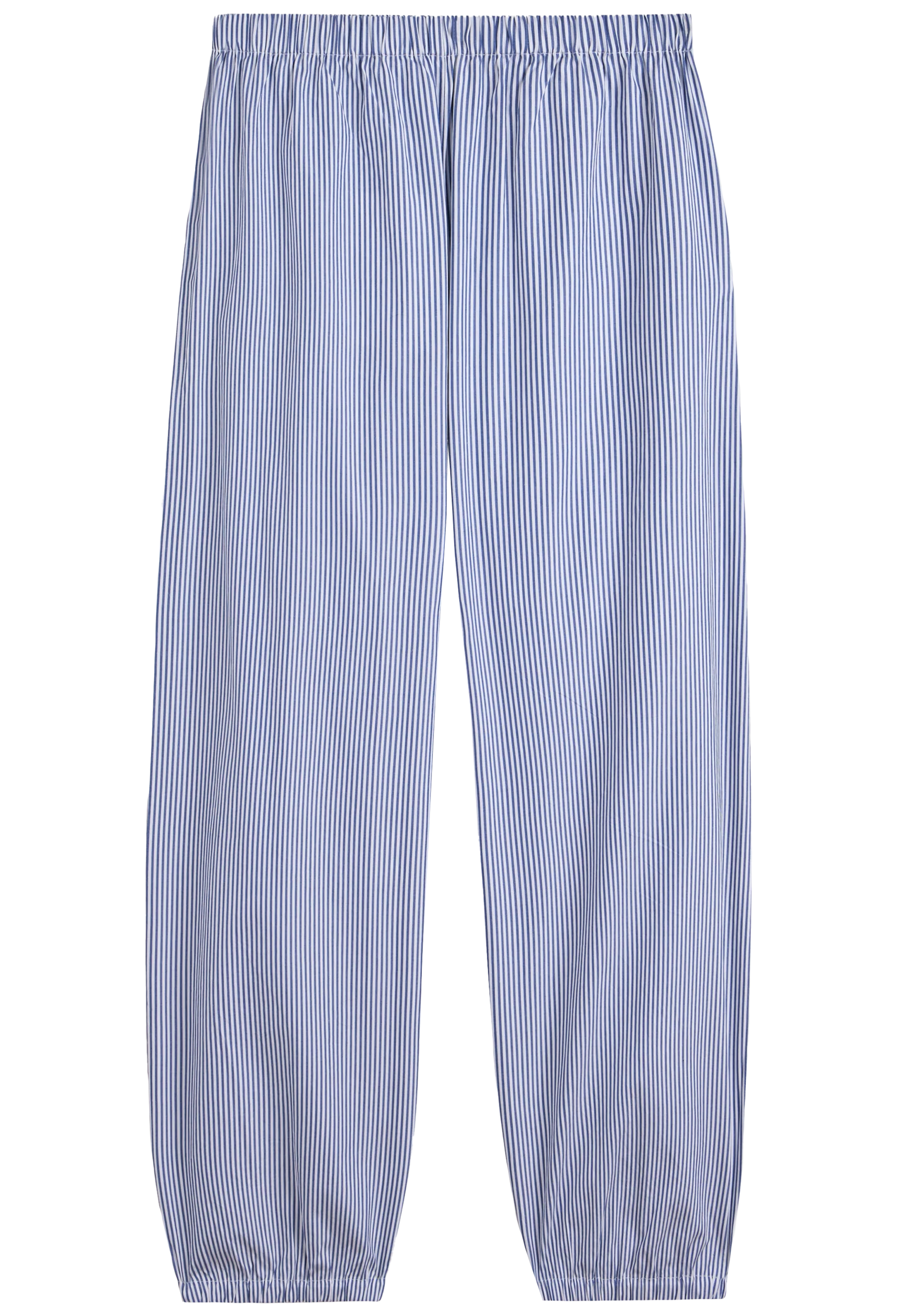 Blue and white striped pants on a white background