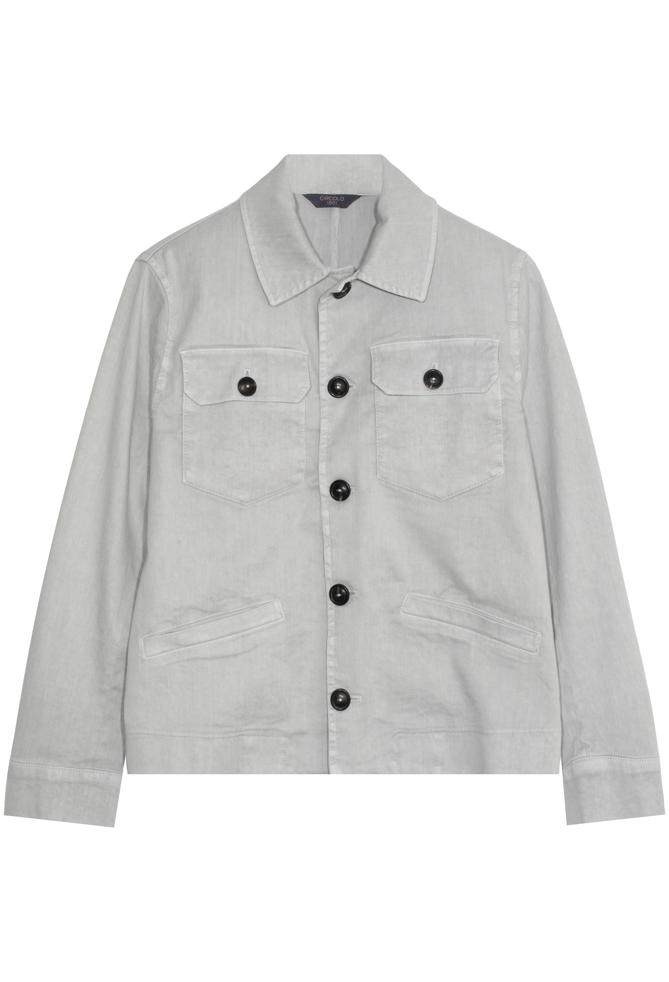 Light gray jacket with button details on a white background
