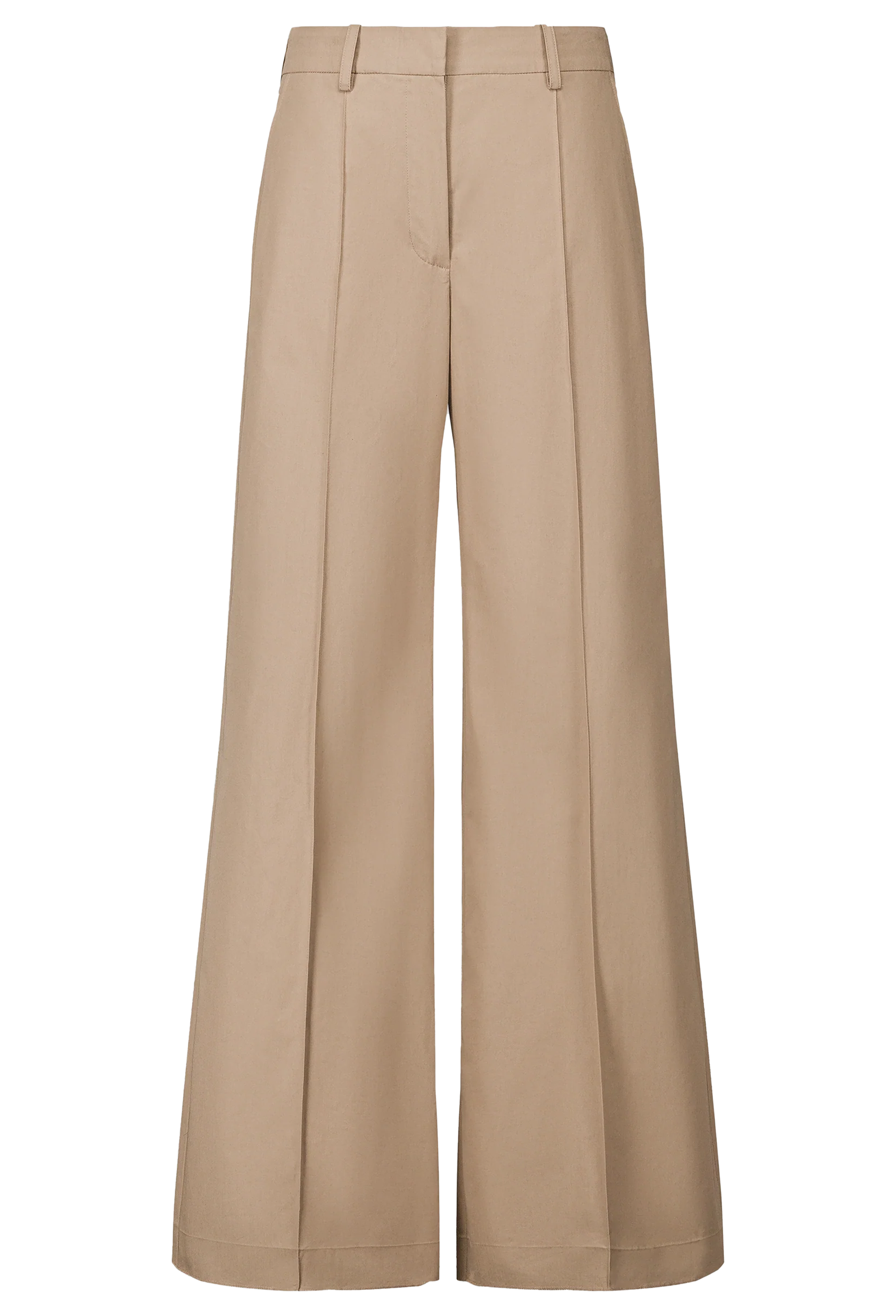 Beige wide-leg pants on a white background