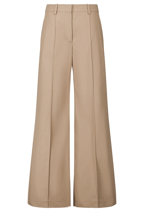 Beige wide-leg pants on a white background