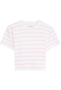 Pink and white striped t-shirt on a white background