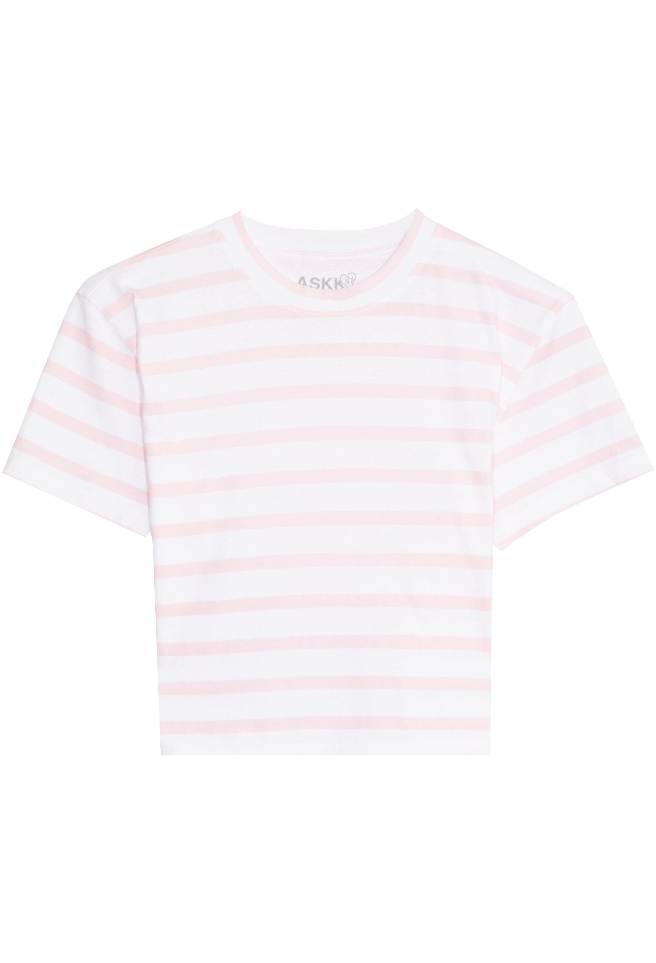 Pink and white striped t-shirt on a white background