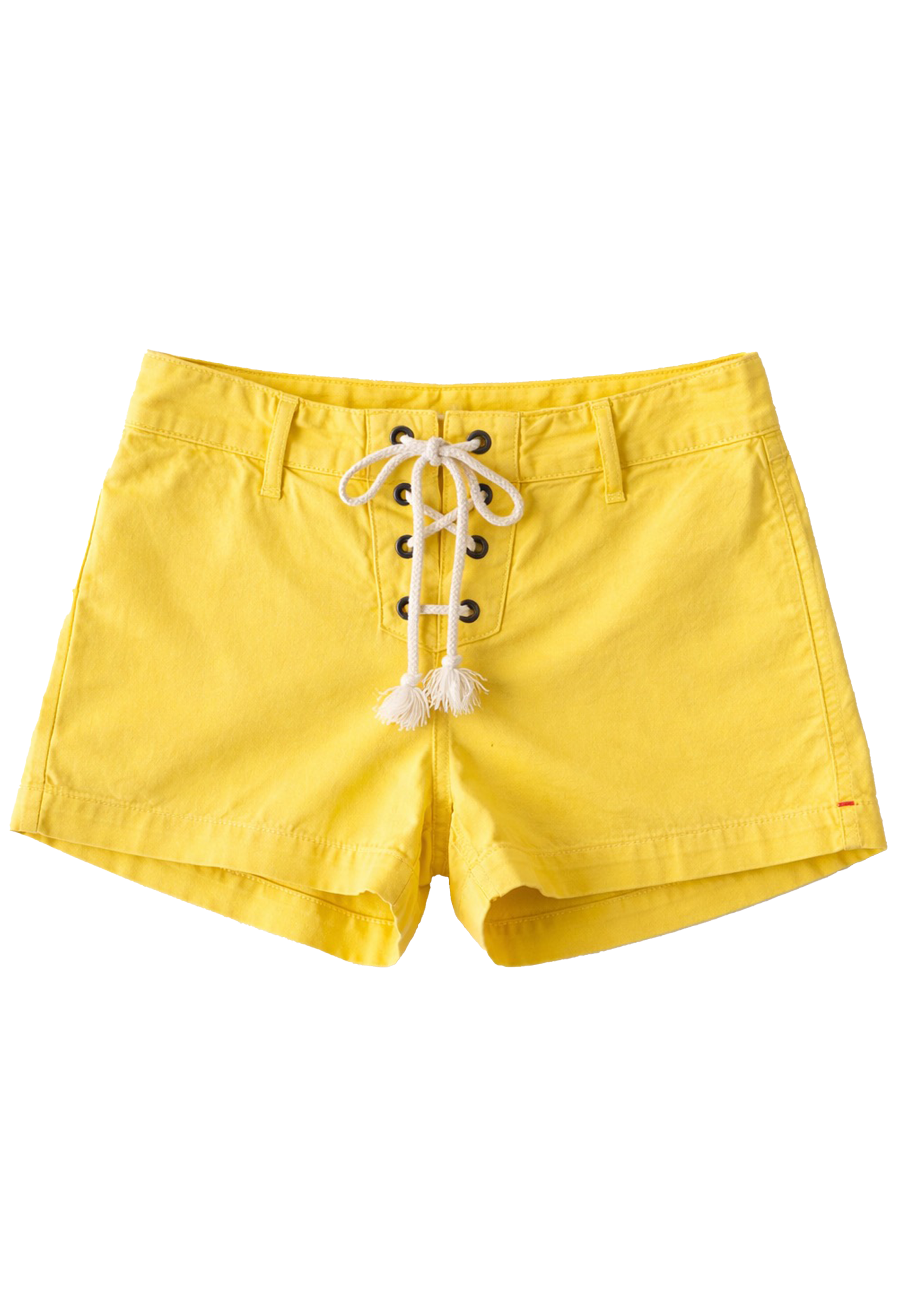 Yellow shorts with lace-up front on a white background