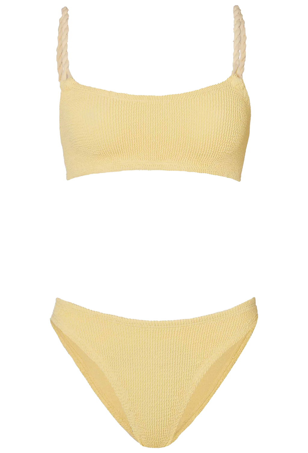 Yellow bikini set with thin straps on a white background