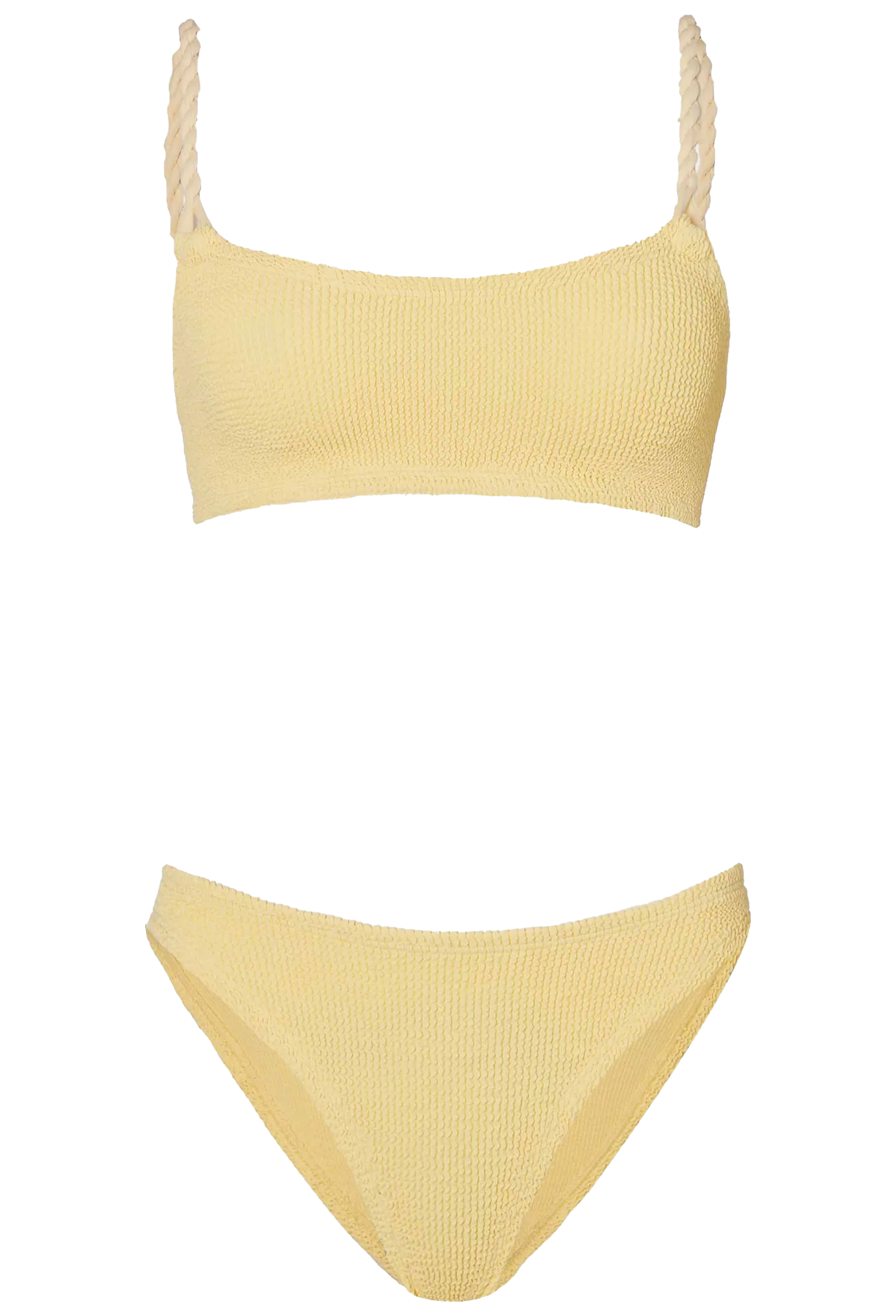 Yellow bikini set with thin straps on a white background