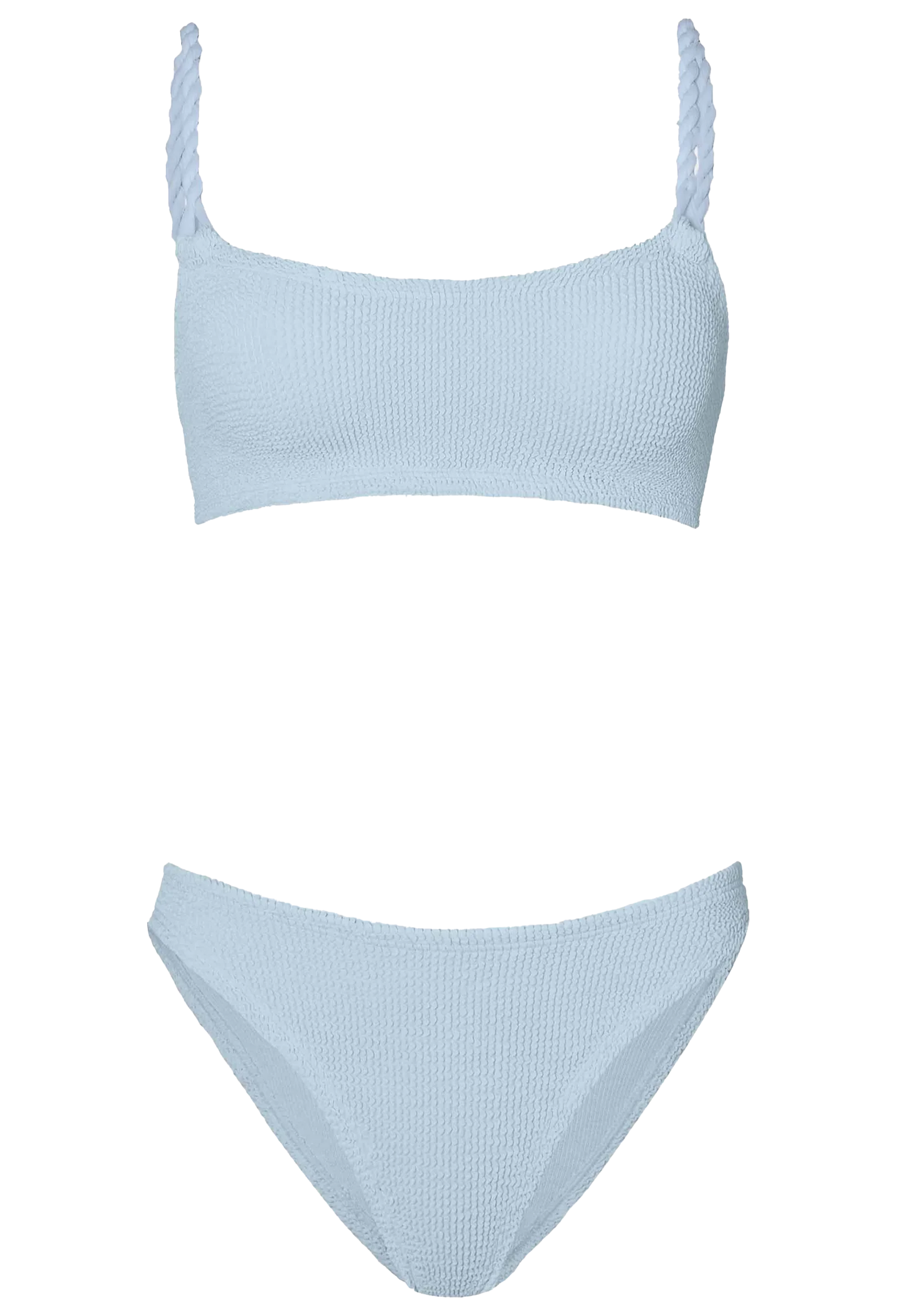 Light blue bikini set with a top and bottom on a white background