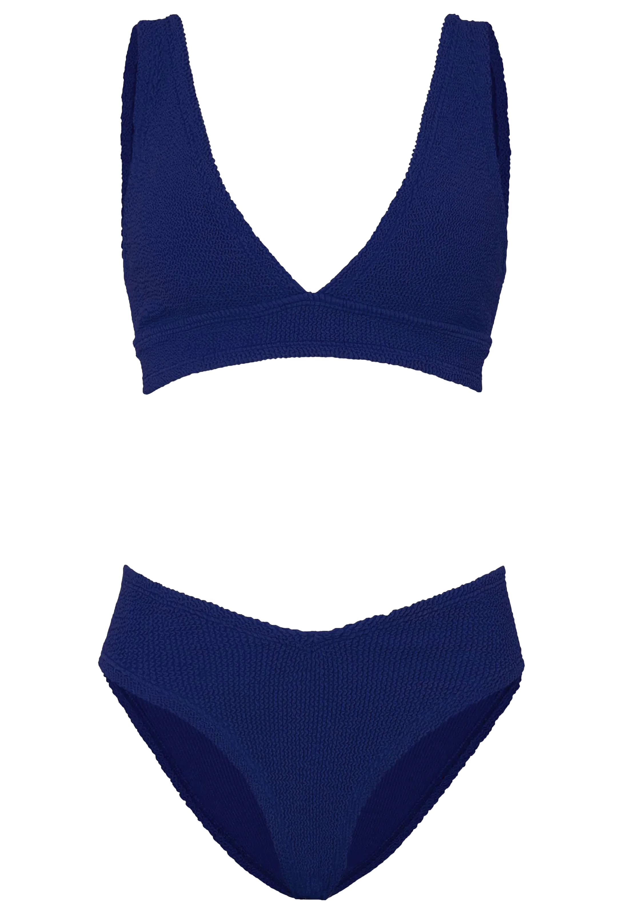 Navy blue bikini set on a white background